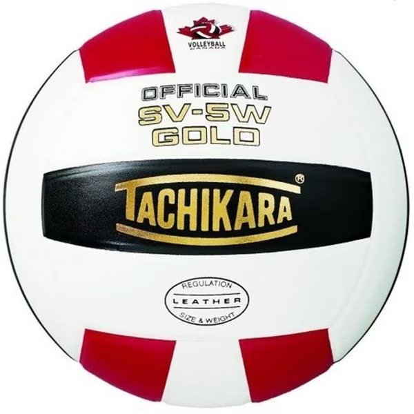 Tachikara SV5W-GOLD.SWB Gold Competition Premium Leather Volleyball - Scarlet-White-Black, Tachikara, Mfr#: SV5W-GOLD.SWB
